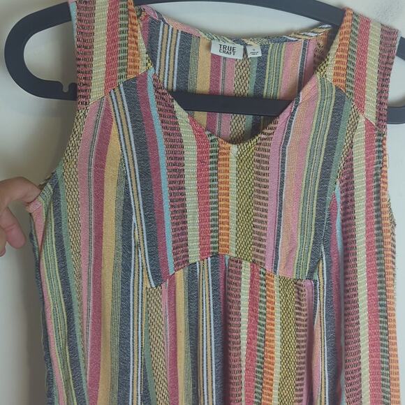 Boho Striped Patchwork Fringe Pullover Mini Dress Pockets Women's Small - Picture 3 of 10